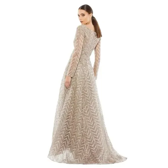 Mac Duggal 20189 Embellished Illusion Long Sleeve Wrap Over Gown Size 6 $598 - Picture 3 of 8